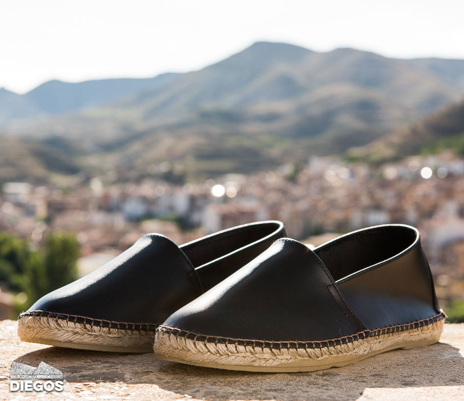 Black men's Leather Espadrilles Spanish traditional summer shoes