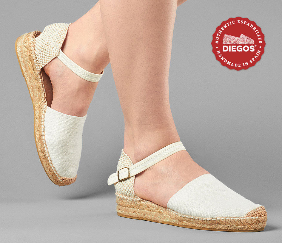 Ivory low wedge espadrilles for women Ankle strap summer shoes