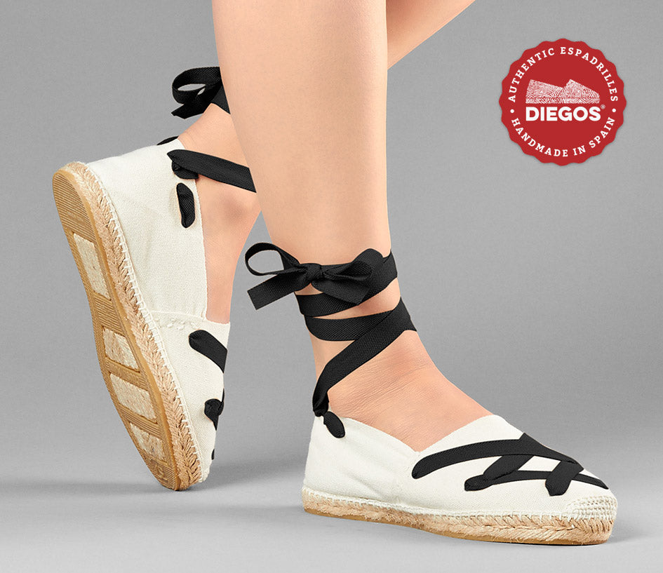 Ivory classic laces flat espadrilles for women | DIEGOS® San Fermin ...