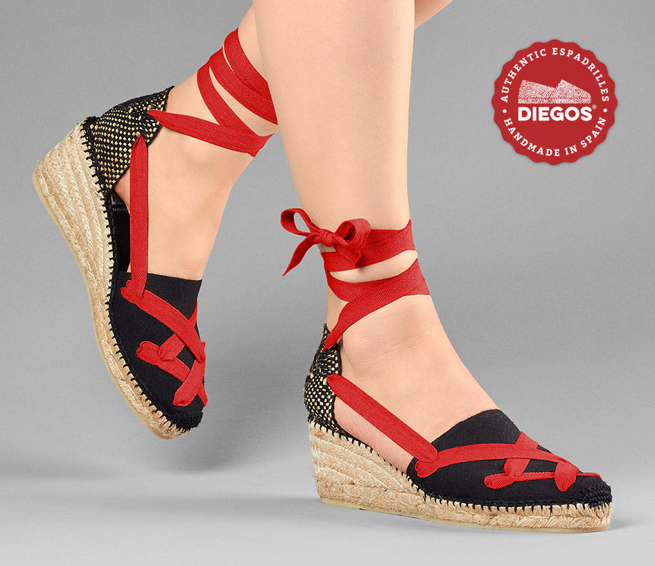 All black Lola high wedge classic laces espadrilles