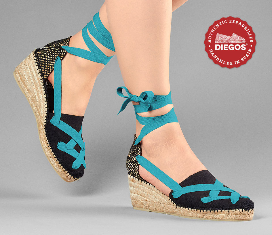 All black Lola high wedge classic laces espadrilles