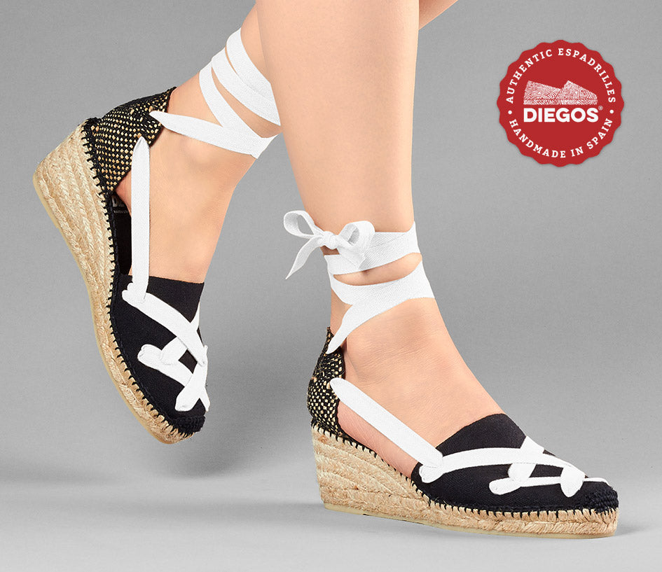 All black Lola high wedge classic laces espadrilles