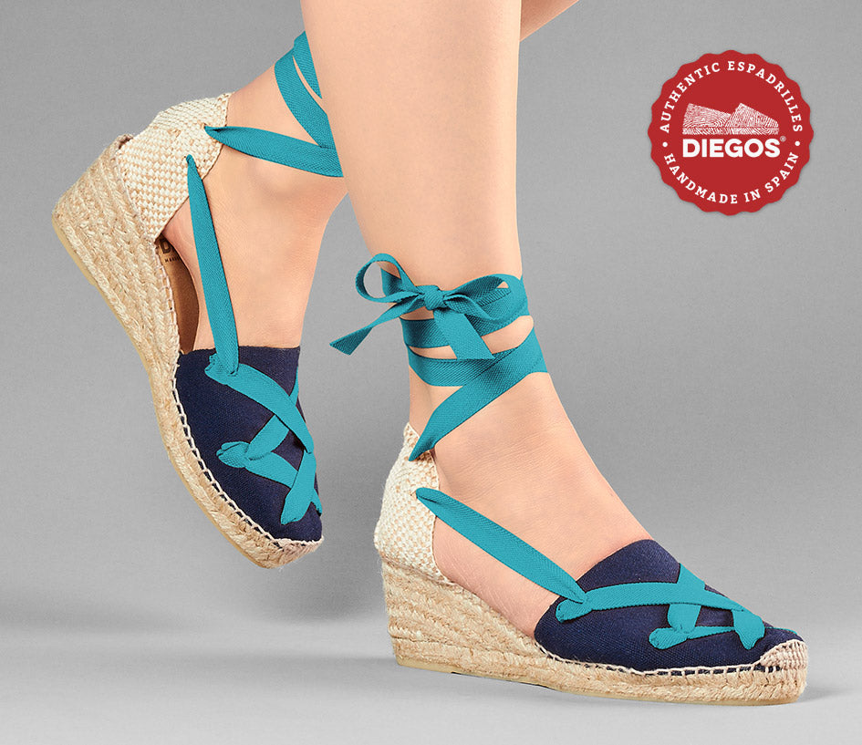 Navy blue Lola high wedge classic laces espadrilles