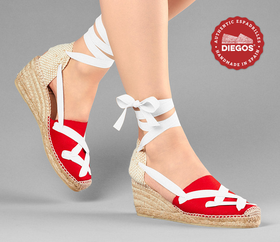 Red Lola high wedge classic laces espadrilles