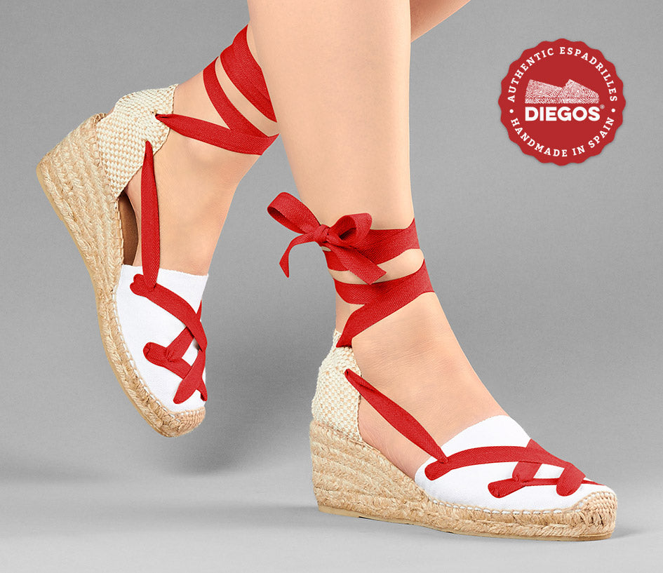 White Lola high wedge classic laces espadrilles