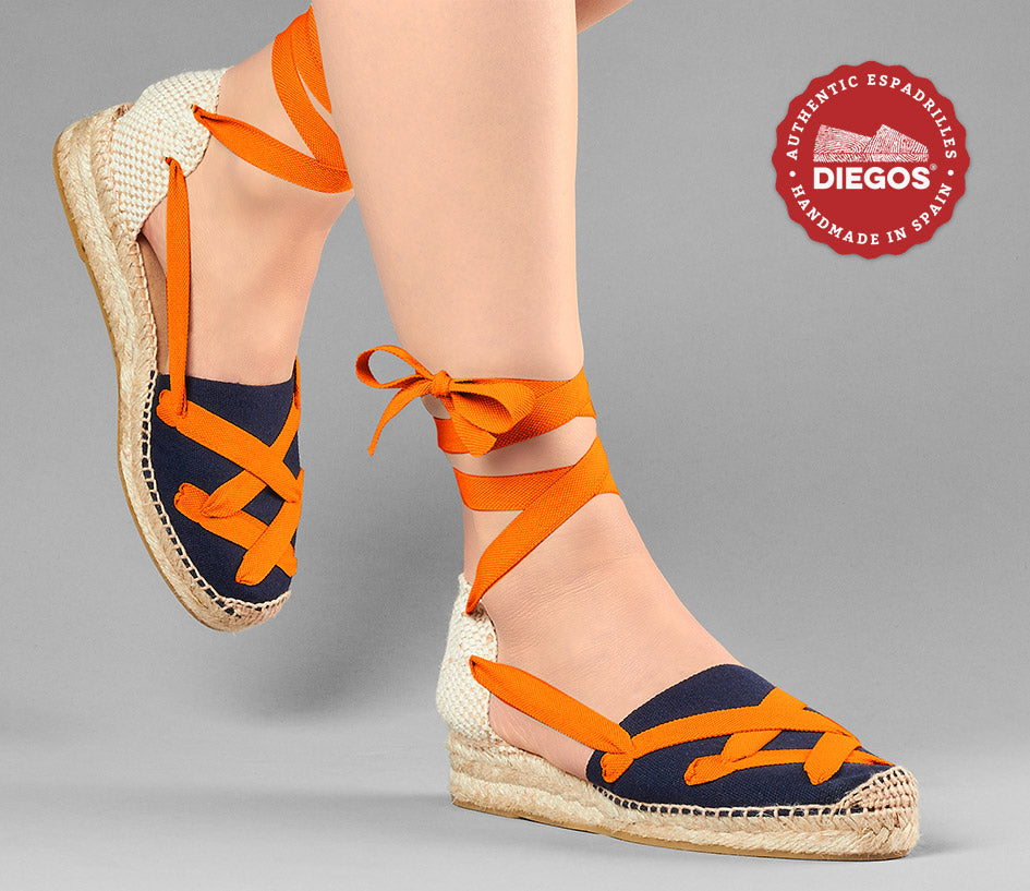 Navy Lola low wedge classic laces espadrilles