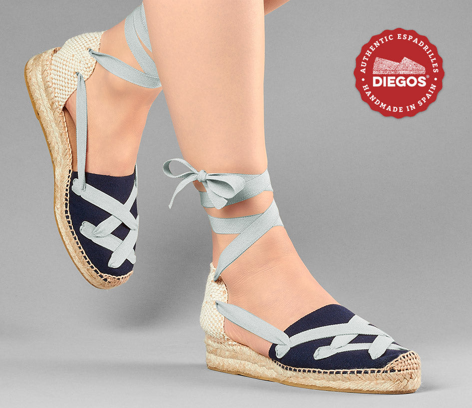 Navy Lola low wedge classic laces espadrilles