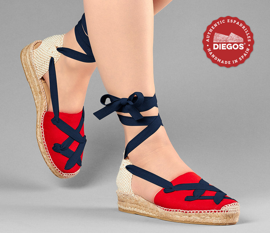 Red Lola low wedge classic laces espadrilles