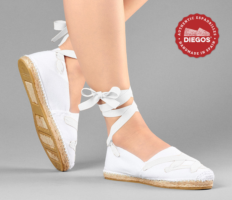 White classic laces flat espadrilles for women DIEGOS