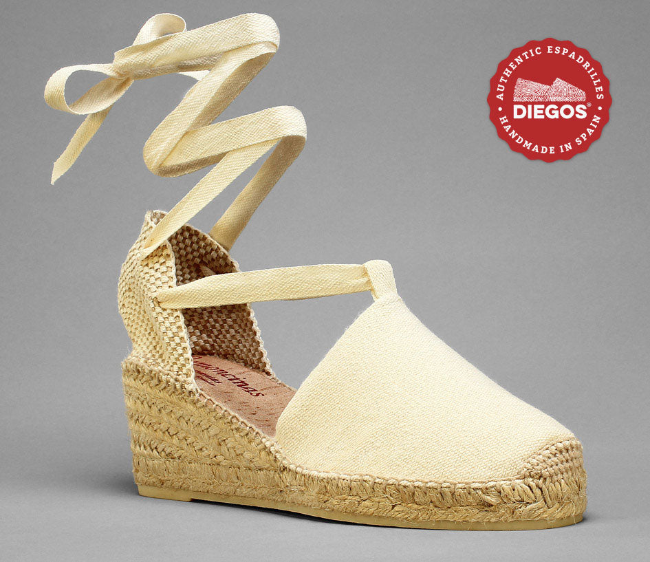 Ivory white high wedge Espadrilles with laces for women Handmade