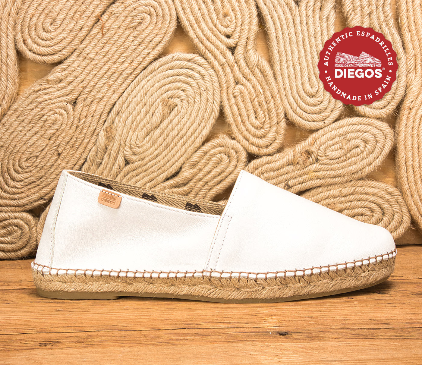 Men's White Leather Espadrilles | Spanish Traditional Shoes by Diegos EU 42 / US 8½